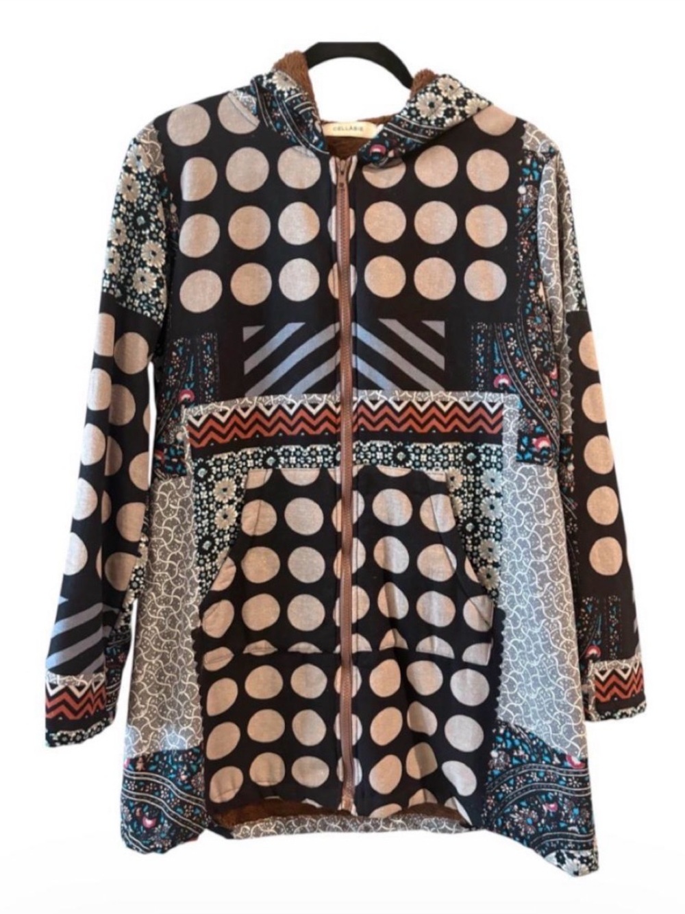 Cellabie XL Boho Tribal Polka Dot
Zip Up Hooded Jacket